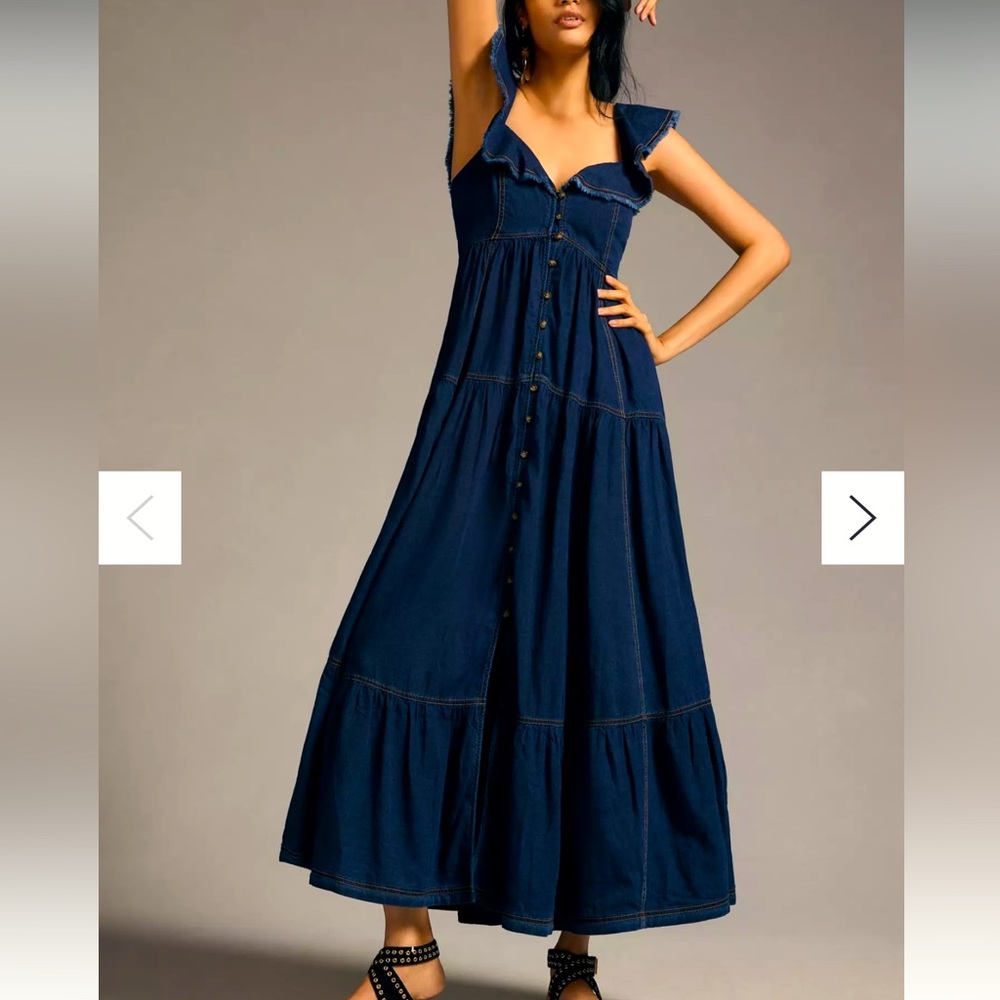 Pilcro Sweetheart Flutter-Sleeve Denim Buttondown Maxi Dress